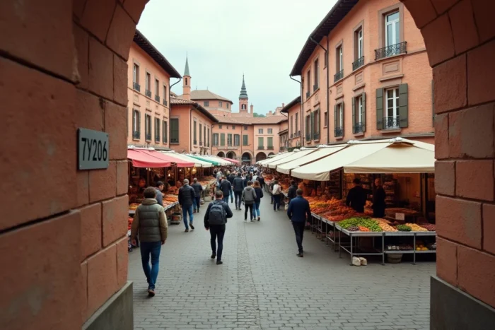 Marché animé au cœur du centre-ville de Toulouse dans le quartier du code postal 31000